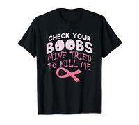 Check Boobs I Breast Cancer Awareness Disease Survivor T-Shirt, Men, Black, Large