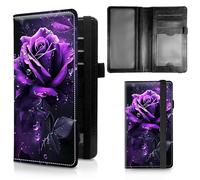 Check Book Cover for Personal Checkbook, Dikoe Premium Leather Checkbook Cover Plastic Insert Flap Card Holder Pen Hoop Holder with RFID Blocking Slim Wallet for Women Men, Purple Rose