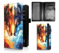 Check Book Cover for Personal Checkbook, Dikoe Premium Leather Checkbook Cover Plastic Insert Flap Card Holder Pen Hoop Holder with RFID Blocking Slim Wallet for Women Men, Red Blue Fox