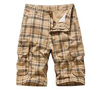 Check Cargo Shorts Men Plaid Shorts Men College Style Chino Trunks With Multi Pockets Workwear Regular Fit Short Pants Lightweight Comfy Hiking Overalls For Outdoor Summer Trunks Smart Pants