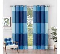 Check Curtains 90x90 - Buffalo Check Curtains - Blue Checkered Gingham Blackout Curtains 46 x 72 Inch (Width x Drop) 2 Panels, Buffalo Plaid Eyelet Curtains & Drapes