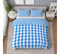 Check Duvet Cover Set, Quilt Cover Bedding Set in Pure Blue Microfibre with Pillowcases, King 230 X 220 cm, Square border Interlaced, Lightweight, Soft Touch, Easy Wash, Fade Resistant