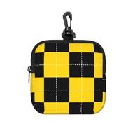 Check Pattern Yellow and Black, Square Zipper Storage Bag, Neoprene Coin Purse, Small Wallets, Change Pouch, Change Purse
