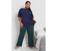 Yours Curve Navy & Green Woven Check Pyjama Set - Women's - Plus Size Curve