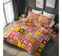 Check Retro Bedding Super-king Duvet Cover Sets Tartan Flower Boho Quilt Cover 3 Piece, Check Retro Room Decor Bedding Set & Gift, Super Soft, Microfibre, With 2 Pillowcases, No Comforter, LS5575