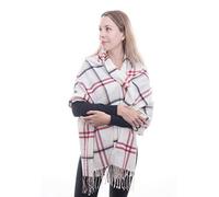 Soft Shawl Poncho Cosy Pashmina Cream Red Blue Check - Red Blue Check