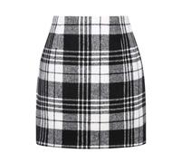 Check Short Skirt for Women UK Ladies Checked Plaid Tartan Print Brushed Lined A-Line Winter Smart Work Office Casual High Waisted Going Out Soft Autumn Bodycon Hip Wrap Printed Mini (51-White, L)