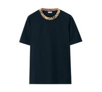Check Trim Cotton T-shirt, male, Burberry, T-Shirts, Blue, XL, Tops XL
