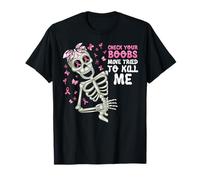 Check Your Boobs Mine Tried To Kill Me,Halloween Pink Ribbon T-Shirt