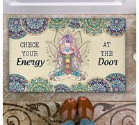 Check Your Energy Yoga Doormat, Spiritual Multicolor Welcome Mat, 18X30 Inch/45X75 CM, Non Slip, High Pile, Machine Made, Cotton, Rubber, Rectangular, Indoor, Spot Clean Only