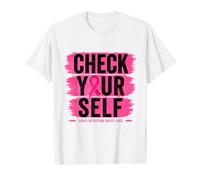 Check Yourself Pink Ribbon Breast Cancer Awareness Value Graphic T-Shirt, Men, White, M