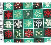 Checkboard Snowflake Metallic Christmas Cotton Fabric by The Metre, 140cm Wide, Green Color, 100% Cotton (Ideal for Crafts, Christmas Sewing Projects, Quilting)