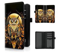Checkbook Cover for Men and Women Personal Checkbook PU Leather Check Book Credit Card Holder Wallet with RFID Protection & Built-in Pen Holder for Duplicate Checks, Owl and the Moon, checkbook cover