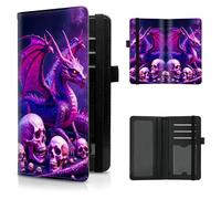 Checkbook Cover for Men and Women Personal Checkbook PU Leather Check Book Credit Card Holder Wallet with RFID Protection & Built-in Pen Holder for Duplicate Checks, Purple Dragon and Skull, checkbook