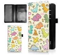 Checkbook Cover for Men and Women, PU Leather Check Book Case Card Holder with RFID Blocking Standard Register Duplicate Checks, Embossed on Both Side Slim Checkbook Cover, A1, Cute Dinosaurs