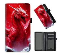 Checkbook Cover for Men & Women, RFID Blocking Checkbook Holder Wallet-32, Fiery Red Dragon on Snowy Rocks, Art Deco