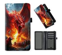 Checkbook Cover for Men & Women, RFID Blocking Checkbook Holder Wallet-32, Fire Dragon Attacking Soldiers, Art Deco
