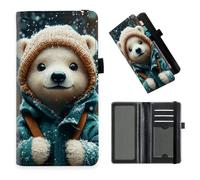 Checkbook Cover for Men & Women, RFID Blocking Checkbook Holder Wallet-32, Teddy Bear in Hoodie in the Snow, Art Deco