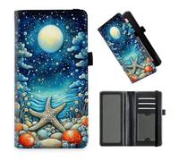 Checkbook Cover for Men & Women, RFID Blocking Checkbook Holder Wallet-35, Starfish on the Moonlit Seashore, Art Deco