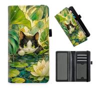 Checkbook Cover for Men & Women, RFID Blocking Checkbook Holder Wallet-40, Cat by the Lotus Pond, Art Deco