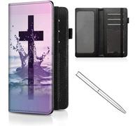 CheckBook Cover for Women Men,Leather RFID Blocking Check Book Wallet,Personal Checkbook and Register,with Credit Card Slot & Elastic Strap and Women's Checkbook Covers, Christian Cross and Water