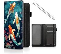 CheckBook Cover for Women Men,Leather RFID Blocking Check Book Wallet,Personal Checkbook and Register,with Credit Card Slot & Elastic Strap and Women's Checkbook Covers, swimming Fish