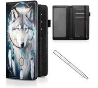 CheckBook Cover for Women Men,Leather RFID Blocking Check Book Wallet,Personal Checkbook and Register,with Credit Card Slot & Elastic Strap and Women's Checkbook Covers, Dream Catcher Wolf White