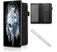 CheckBook Cover for Women Men,Leather RFID Blocking Check Book Wallet,Personal Checkbook and Register,with Credit Card Slot & Elastic Strap and Women's Checkbook Covers, Wolf Dream Catcher -765
