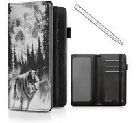 CheckBook Cover for Women Men,Leather RFID Blocking Check Book Wallet,Personal Checkbook and Register,with Credit Card Slot & Elastic Strap and Women's Checkbook Covers, Wolf Running