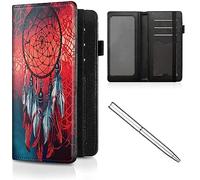 CheckBook Cover for Women Men,Personal Checkbook and Register,Leather RFID Blocking Check Book Wallet,with Credit Card Slot & Elastic Strap and Women's Checkbook Covers, Dream Catcher Red Feathers
