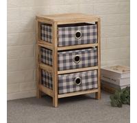 (Checked - 3 Drawer) Wooden Storage Chest 3/4/5 Drawers Plaid Fabric Bedroom Storage