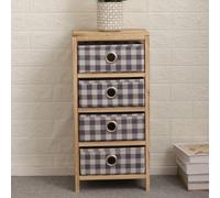 (Checked - 4 Drawer) Wooden Storage Chest 3/4/5 Drawers Plaid Fabric Bedroom Storage