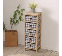 (Checked - 5 Drawer) Wooden Storage Chest 3/4/5 Drawers Plaid Fabric Bedroom Storage