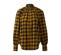 Checked Blouse with Raglan Sleeves and Ruffles on the High Collar for Women QS Jaune 42