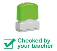 Checked by Your Teacher Self-Inking Teacher Stamp, Reinkable, Quality School Stamp 10x39mm Green Ink*