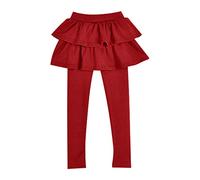 Checked Children's Girls Warm Cute Cake Culottes Leggings with Ruffles Tutu Skirt Trousers Little Girls Footless Leggings with Ruffles Tutu Skirt Trousers Baby Girl Set Blouse and, red, 5-6 Years