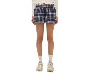 Checked cotton elastic shorts for women Superdry Bleu XS