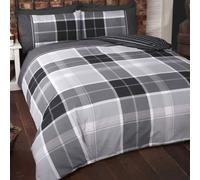 Checked Duvet Set Argyle Black and Grey Poly Cotton Single Double or King
