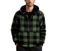 Checked Fleece Jacket Mens Womens Flannel Windproof Thick Thermal Check Shirts Padded Sherpa Lined Lumberjack Hoodies Coat Casual Winter Warm Plaid Hooded Cardigan Jackets XXL mens winter coats