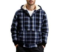 Checked Fleece Jacket Mens Womens Flannel Windproof Thick Thermal Check Shirts Padded Sherpa Lined Lumberjack Hoodies Coat Casual Winter Warm Plaid Hooded Cardigan Jackets XL fleece lined hoodie mens