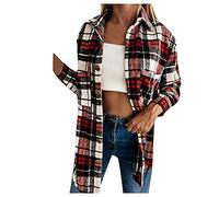 Checked Fleece Jacket Womens Shacket Boyfriend Long Sleeve Shirt Fall Winter Baggy Lapel Warm Cardigan Trench Coat SIGOYI, Brown, XL (SIGOYI women Jacket-2021)