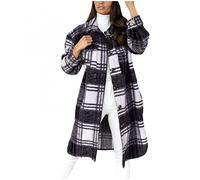 Checked Fleece Jacket Womens Shacket Boyfriend Long Sleeve Shirt Fall Winter Baggy Lapel Warm Cardigan Trench Coat SIGOYI, XL