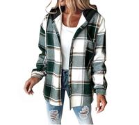 Checked Hoodies Coat Womens Sherpa softshell Full Button Jackets Vintage Casual Fleece Hooded Cardigans Soft Warm Smart Button up Coats Outerwear Viking Plaid Cowboy Cardigan Green