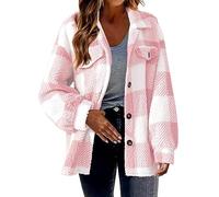 Checked Jacket Women's Winter Lined Warm Teddy Plush Coat Sherpa Winter Jacket Long Elegant Faux Fur Coat Casual Outdoor Winter Coat Large Sizes Fleece Coat Baggy Comfortable Women's Coat, pink, L