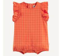 Checked Ruffled Sleeve Playsuit Brown