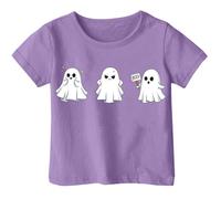 Checked Shirt Jacket Women's Printed T-Shirt Halloween Style for Girls Boys Short Sleeve Top Suitable for 1-13 Years T Shirt Off Shoulder Girls, purple, 1-2 Years