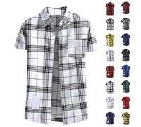 Checked Shirt Mens, Flannel Shirt Men Plaid Wrinkle-Free Stretch Short Sleeve Casual Shirts Business Classic Button Down Comfortable Everyday Wear