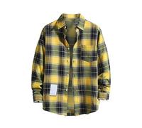 Checked Shirt Mens Mens Shirts Long Sleeve Smart Casual Plaid Collar-Mens Button Down Collar Shirts Long Sleeve Leisure Going Out Top Beach Turtle Neck Tops Hawaii Shirt Men Plaid Shirt Yellow