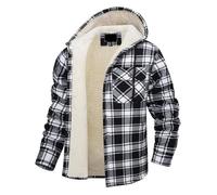 Checked Shirt Mens Mens Warm Shacket Fleece Lined Checked Sherpa Jacket Plaid Lumberjack Coat For Winter Windproof Soft Touch Outerwear Casual Smart Urban Style Men Coats Fleece Lined Jacket Black L
