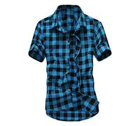 Checked Shirt Men's Short Sleeve Shirt Men's Slim Fit Regular Fit Long Sleeve Flannel Shirts Oversize Shirt Men's Black 5XL Casual Shirt Beach Casual Shirt Button Up Shirt, sky blue, XL